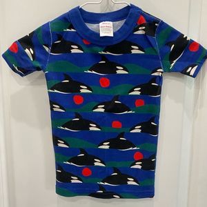 HANNA ANDERSSON US 4 (100cm) blue green orca whale ocean print top shirt EUC